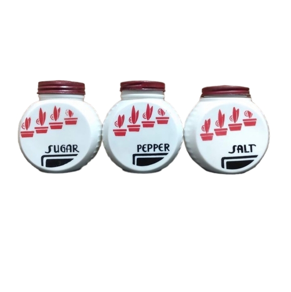 Antique Fire King Sugar Salt and Pepper Shakers